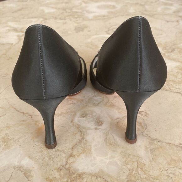 Benjamin Adams London Black Satin & Swarovski Crystals Peep Toe Evening Heels - Picture 10 of 16